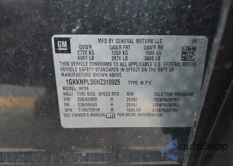2017 GMC Acadia Denali from USA, damaged, VIN 1GKKNPLS6HZ310925